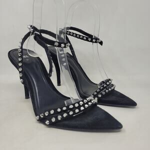 Zara Strappy Heels EU37 US6 Black Suede Wrap Spikes Party Punk Rock Stiletto